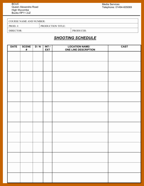 Film Schedule Template Luxury 9 10 Film Schedule Template