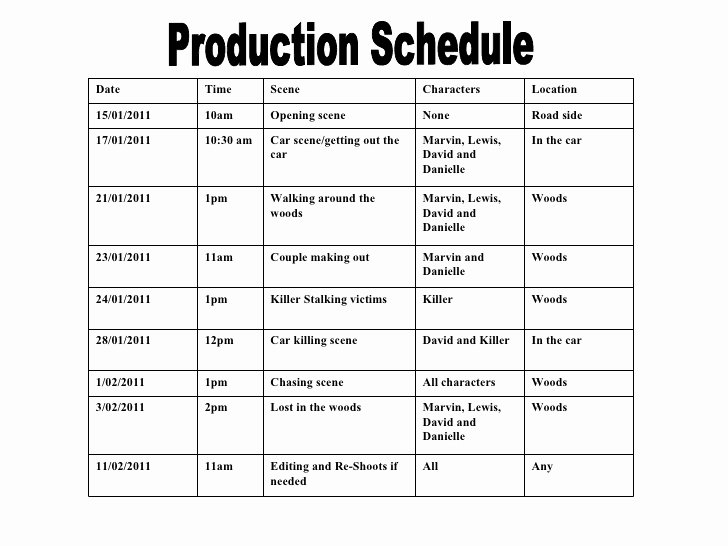 Film Schedule Template Luxury Production Schedule