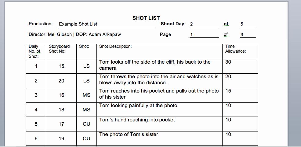 Film Schedule Template New Shooting How Do I Write Up A Shot List Video