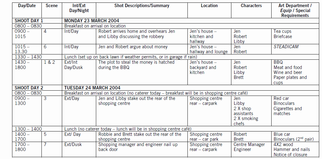 Film Schedule Template Unique Production Portfolio Production Schedule