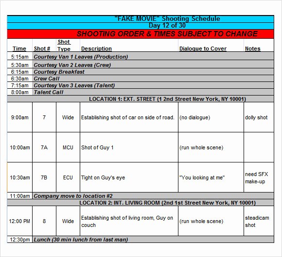 Film Schedule Template Unique Sample Shooting Schedule 12 Documents In Pdf Word Excel
