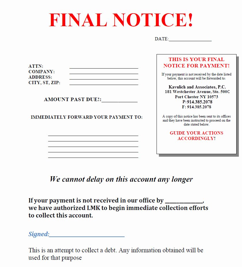 Final Notice Collection Letter Lovely Mercial Debt Collection Lawyer Westchester