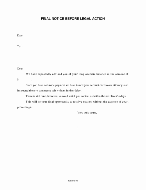 Final Notice Letter before Legal Action Awesome Final Notice before Legal Action Letter Template
