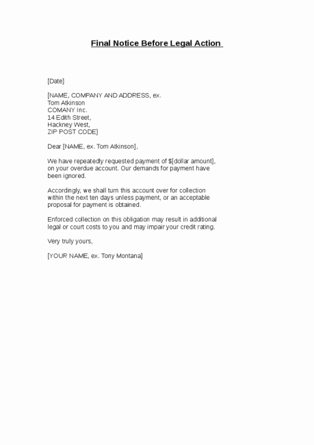 Final Notice Letter before Legal Action Beautiful Final Notice before Legal Action Letter Template