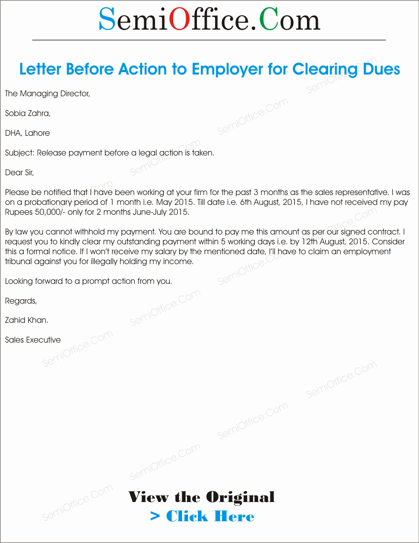 Final Notice Letter before Legal Action Lovely Letter before Action to Employer