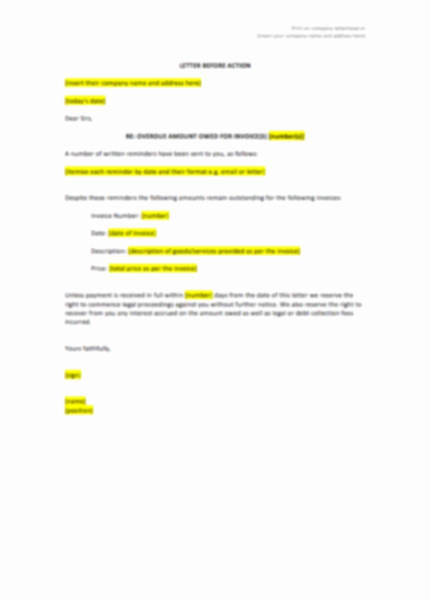 Final Notice Letter before Legal Action Unique Letter before Action Template – Uk Template Agreements and