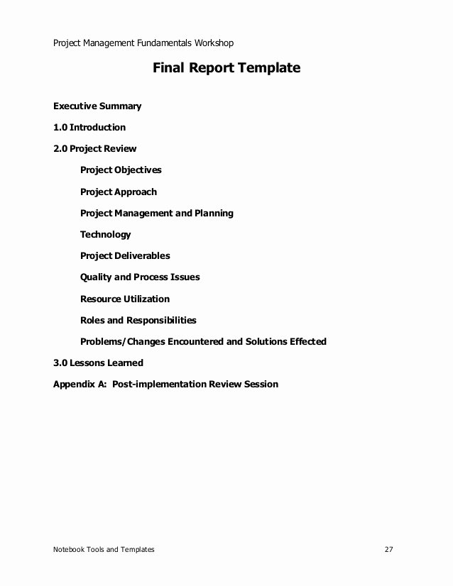 Final Project Report Sample Inspirational Project Management Sample