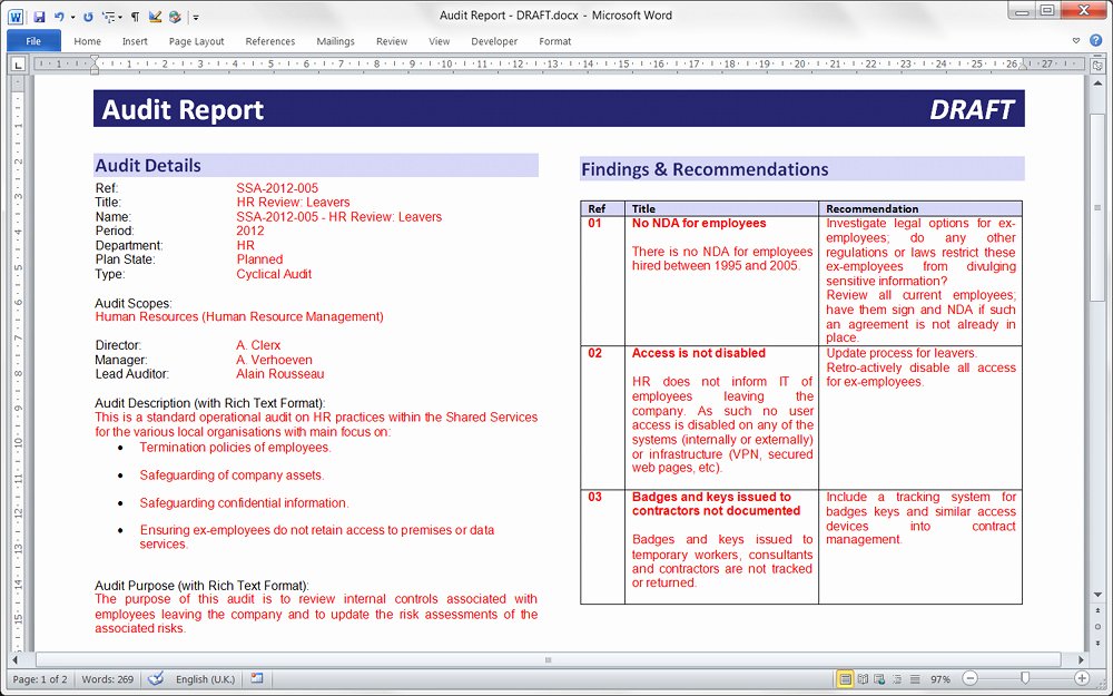 Findings Report Template Awesome Pentana Supporting Your Audit Methodology