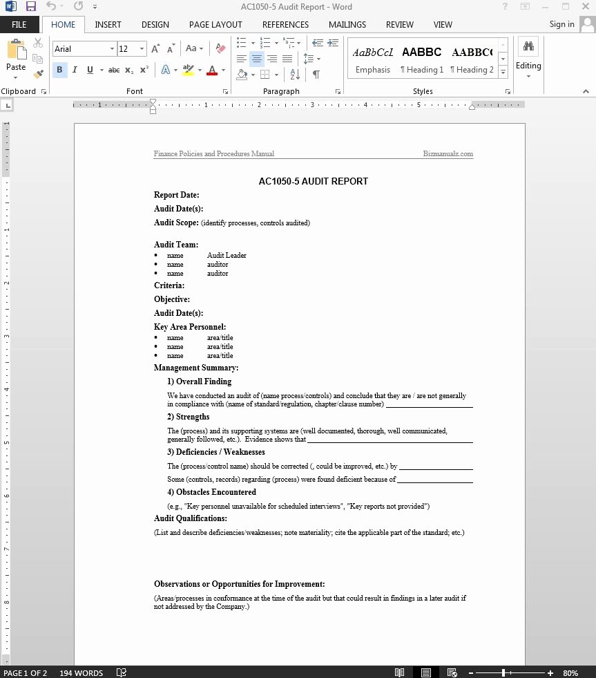 Findings Report Template Beautiful Financial Audit Report Template Ac1050 5 Mughals