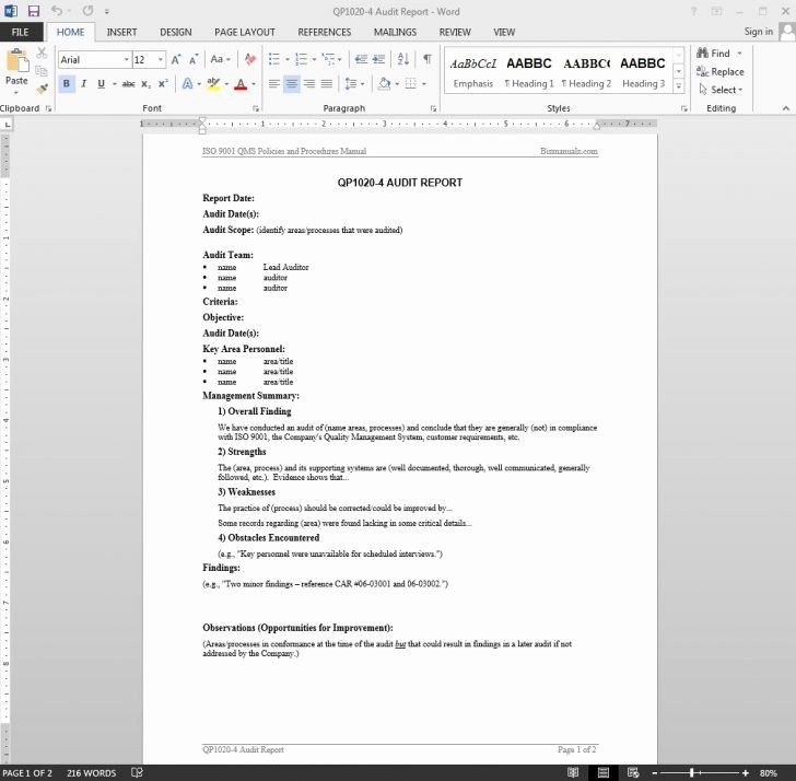 Findings Report Template Best Of format for Audit Report