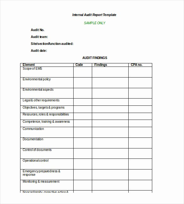 Findings Report Template Fresh Brilliant Internal Audit Report Template Sample with Table