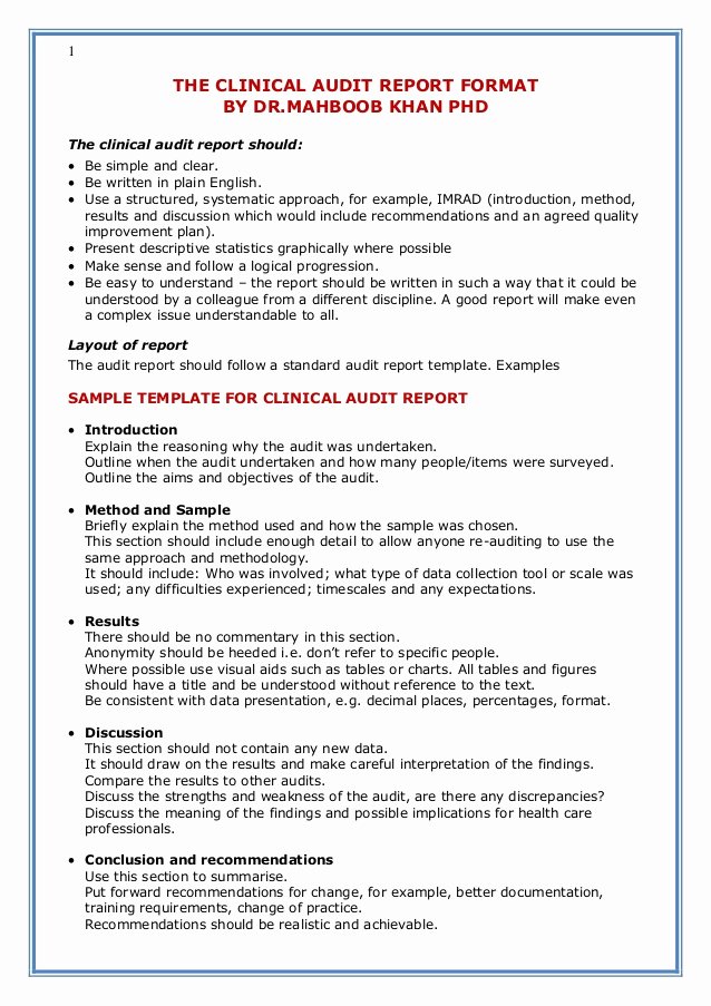 Findings Report Template Fresh the Clinical Audit Report format by Dr Mahboob Khan Phd