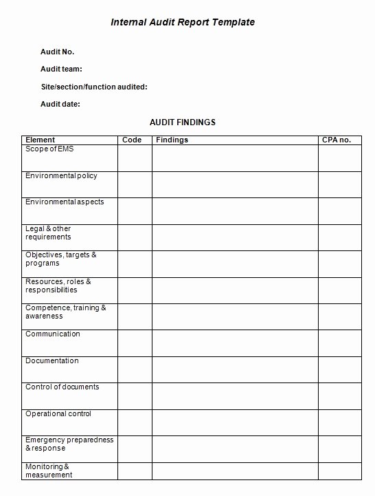 Findings Report Template New Editable Internal Audit Report Template with Table format