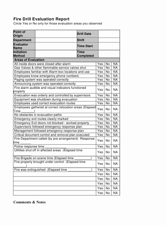 Fire Drill Report Sample New Fire Drill Evaluation Report Template Download Printable