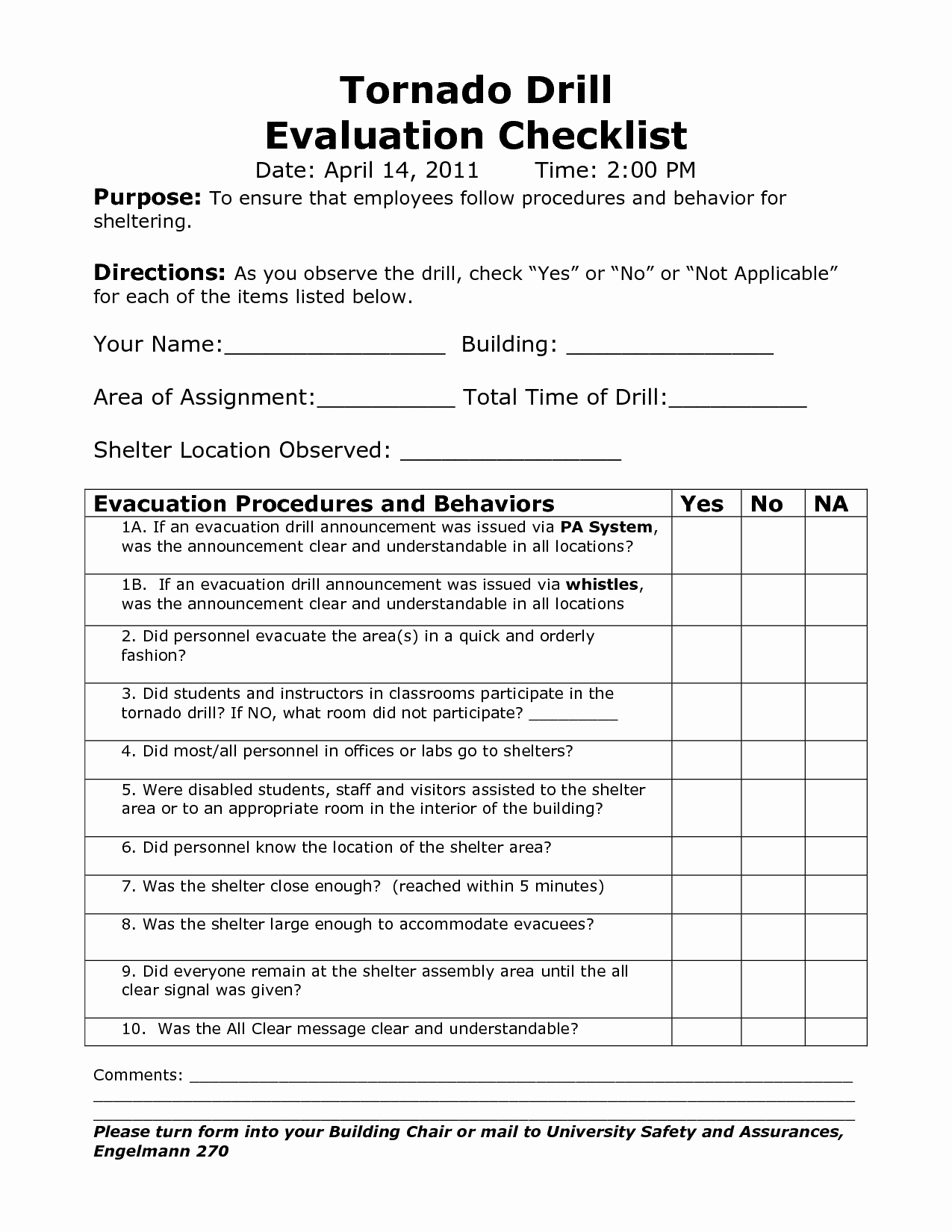 Fire Drill Report Template Unique Best S Of Osha tornado Drill Evaluation form Fire