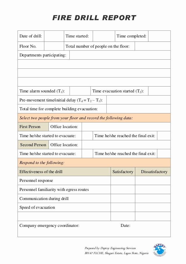 Fire Report Template Beautiful Fire Drill Report