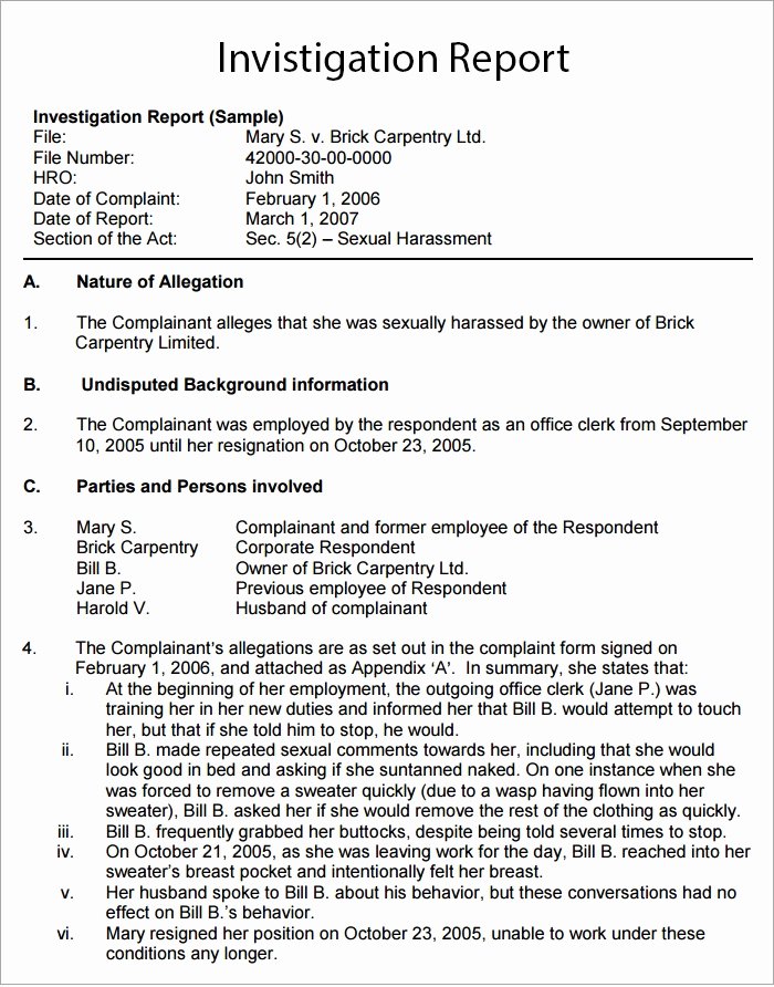 Fire Report Template New Investigative Report Template