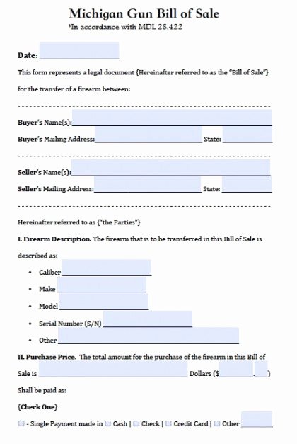 Firearm Bill Of Sale Word Doc Inspirational Free Michigan Firearm Gun Bill Of Sale form Pdf