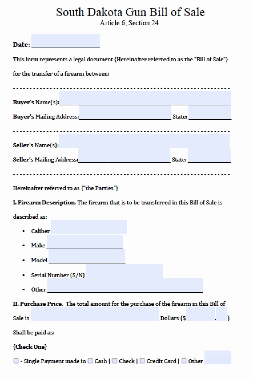 Firearm Bill Of Sale Word Doc Inspirational Free south Dakota Firearm Bill Of Sale form Pdf