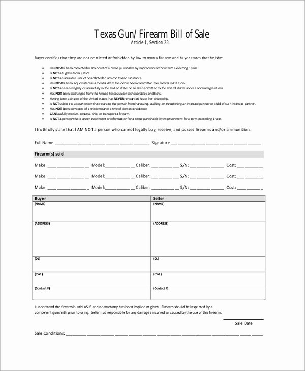 Firearms Bill Of Sale Template Beautiful 8 Gun Bill Of Sale Samples