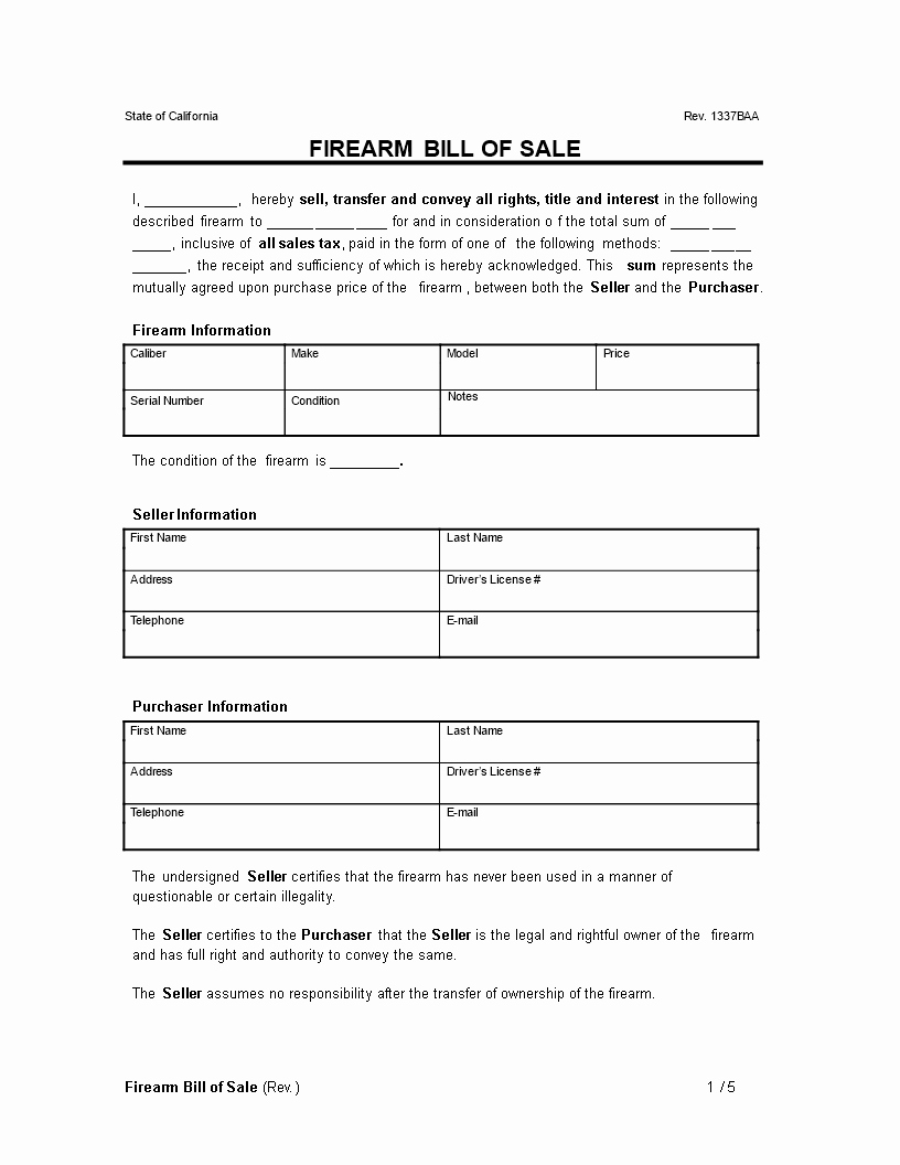 Firearms Bill Of Sale Template Beautiful Firearm Bill Sale