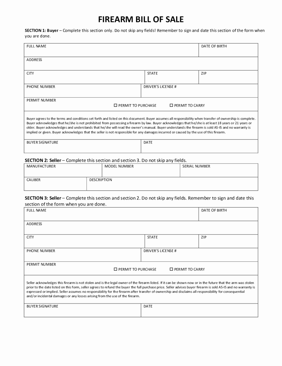 Firearms Bill Of Sale Template Best Of 2019 Firearm Bill Of Sale form Fillable Printable Pdf