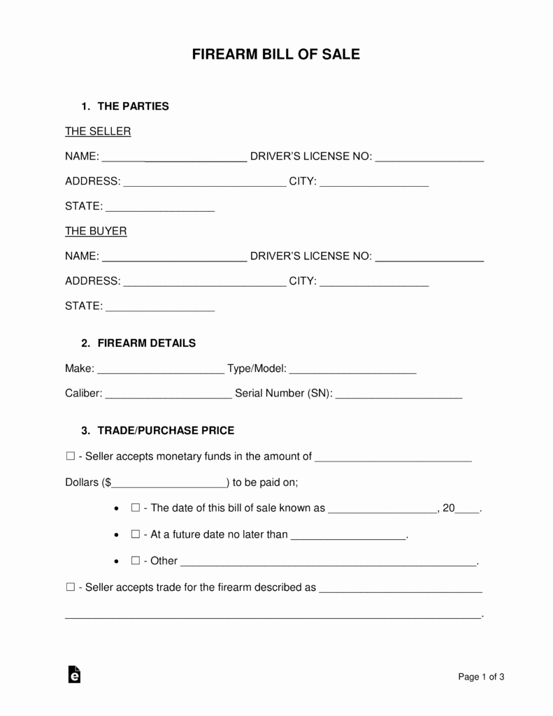 Firearms Bill Of Sale Template Best Of Free Firearm Gun Bill Of Sale form Word Pdf