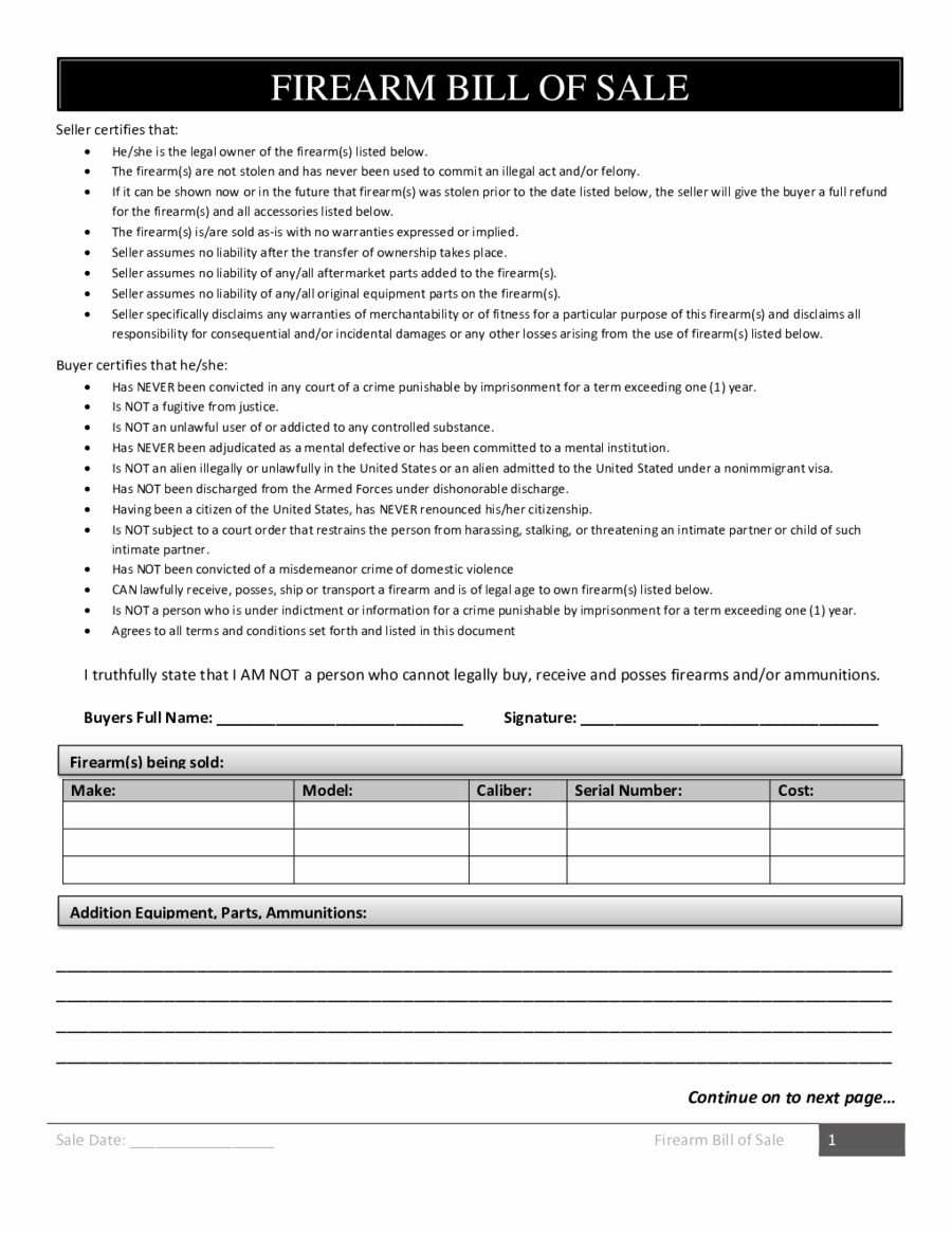 Firearms Bill Of Sale Template Fresh 2019 Firearm Bill Of Sale form Fillable Printable Pdf