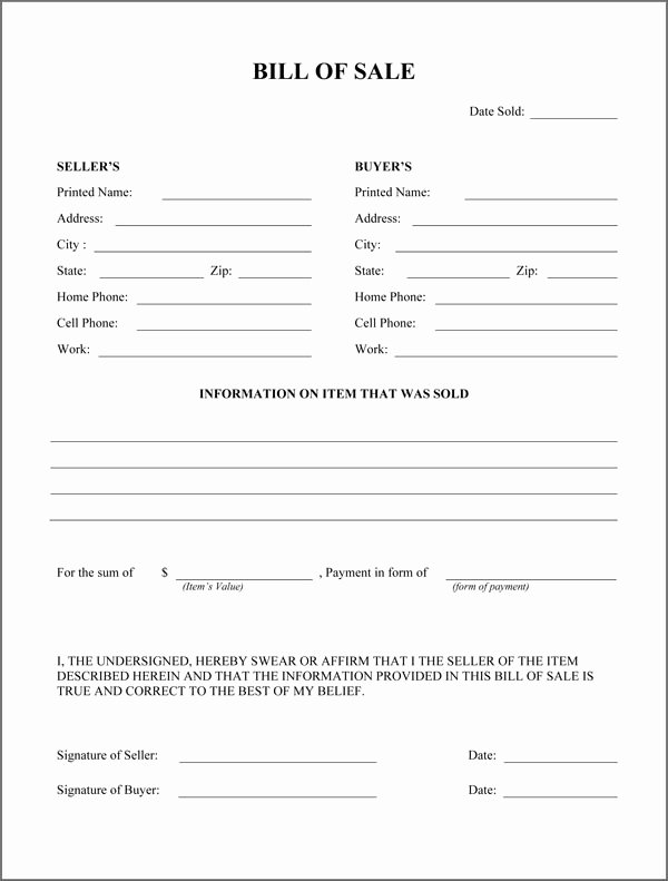 Firearms Bill Of Sale Template Fresh Free Printable Rv Bill Of Sale form form Generic