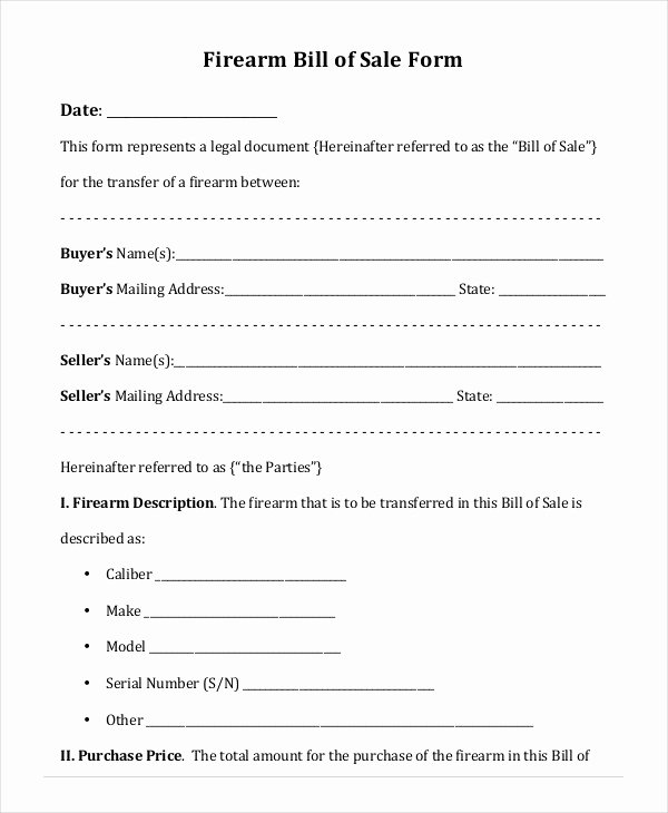 Firearms Bill Of Sale Template Luxury Printable Blank Bill Of Sale Template 9 Free Word Pdf