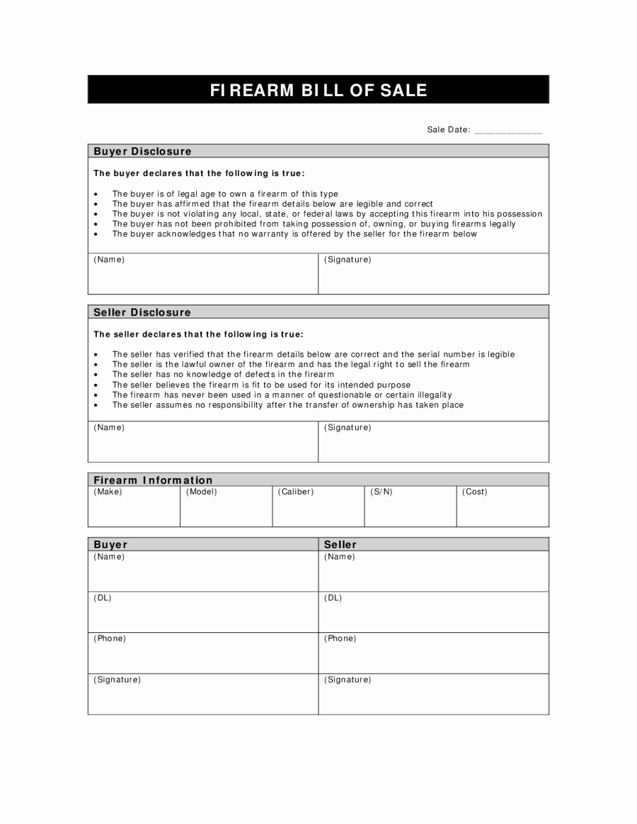 Firearms Bill Of Sale Template Unique 2019 Firearm Bill Of Sale form Fillable Printable Pdf