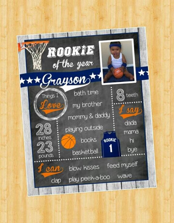 First Birthday Chalkboard Diy Beautiful Basketball Chalkboard Sign Rookie First Birthday Sign Diy