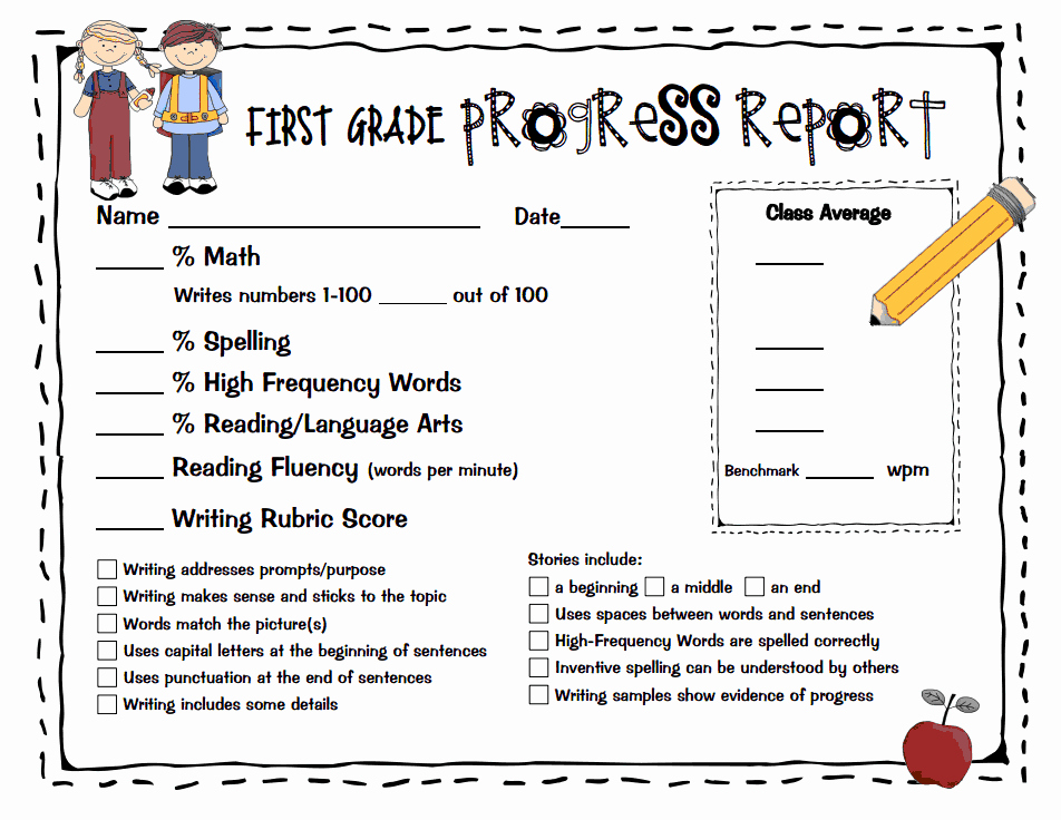 First Grade Progress Report Template Elegant First Grade Progress Report Fill In Generic Pdf