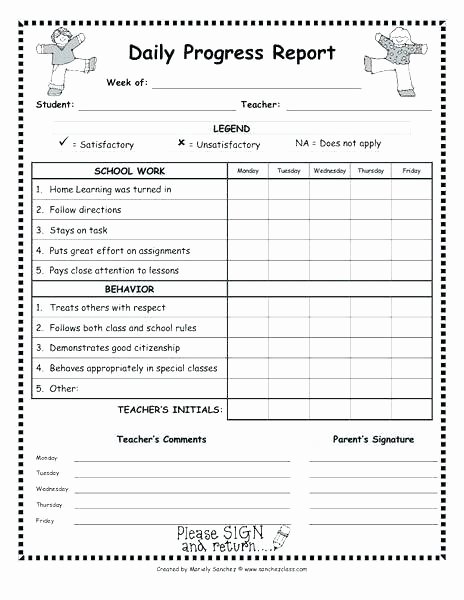First Grade Progress Report Template Inspirational Daily Behavior Report Card Template