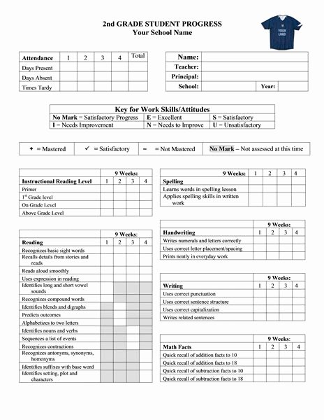 First Grade Progress Report Template Luxury Report Template School