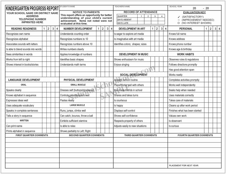 First Grade Progress Report Template New Kindergarten Progress Report Quarter