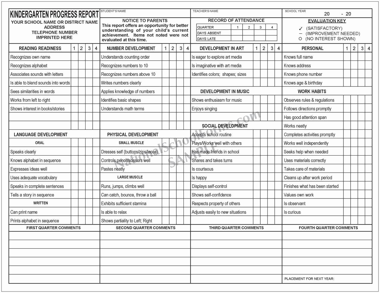 First Grade Progress Report Template Unique Kindergarten Progress Report Quarter