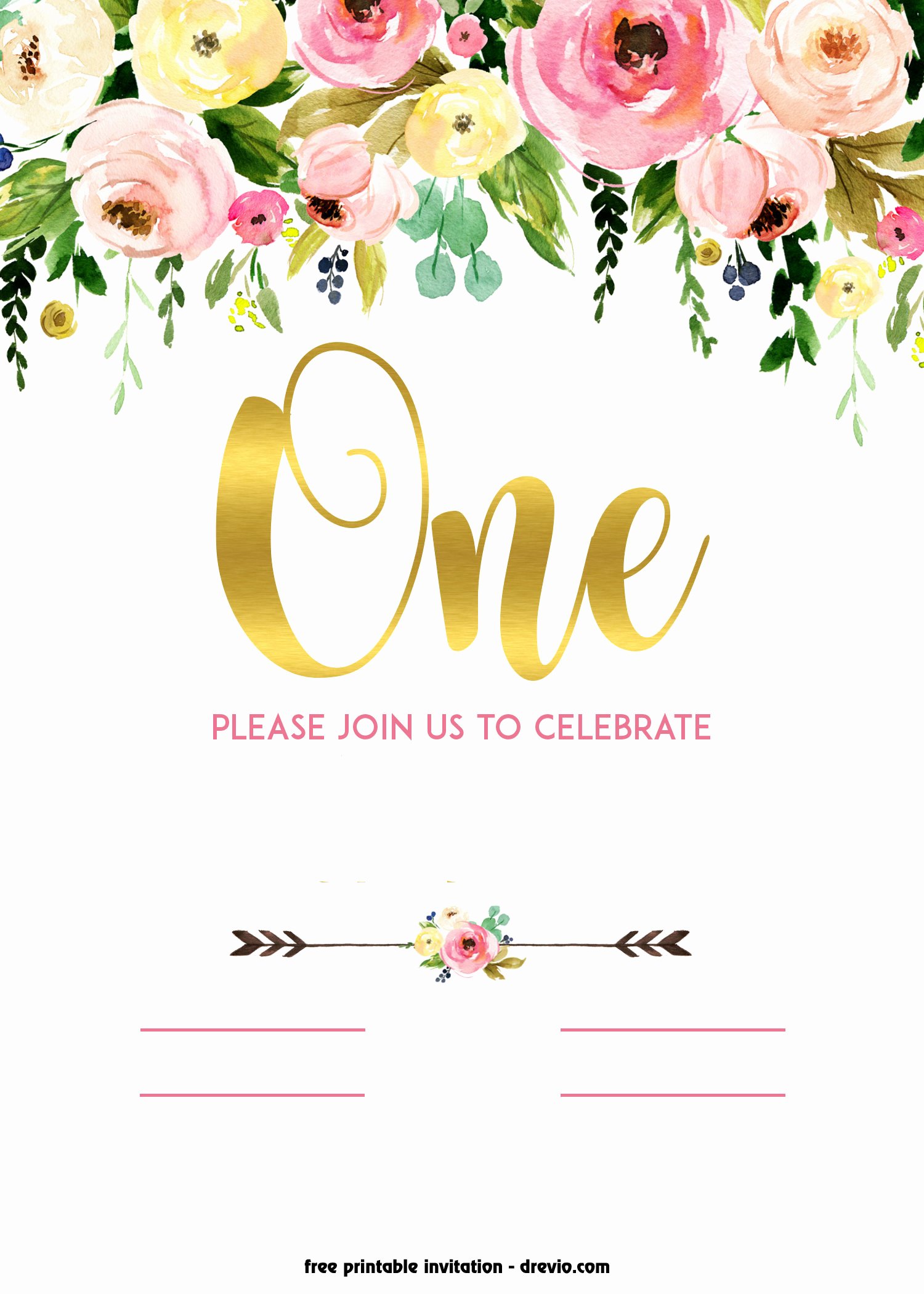 Floral Invitation Template Beautiful Free Printable 1st Birthday Invitation – Vintage Style