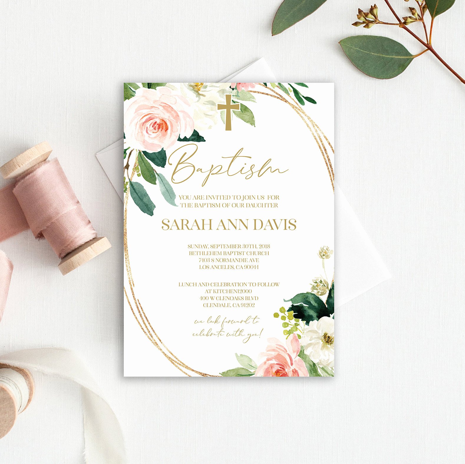 Floral Invitation Template Elegant Pink Baptism Invite Floral Baptism Invitation Template