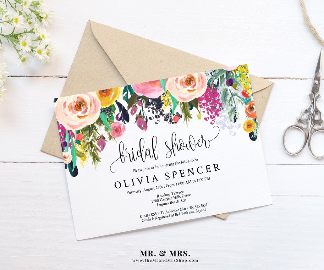 Floral Invitation Template Lovely Editable Watercolor Floral Bridal Shower Invitation Template