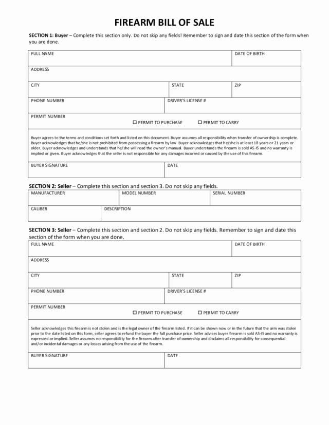 Florida Firearms Bill Of Sale Best Of Firearm Bill Sale form Free Download Aashe