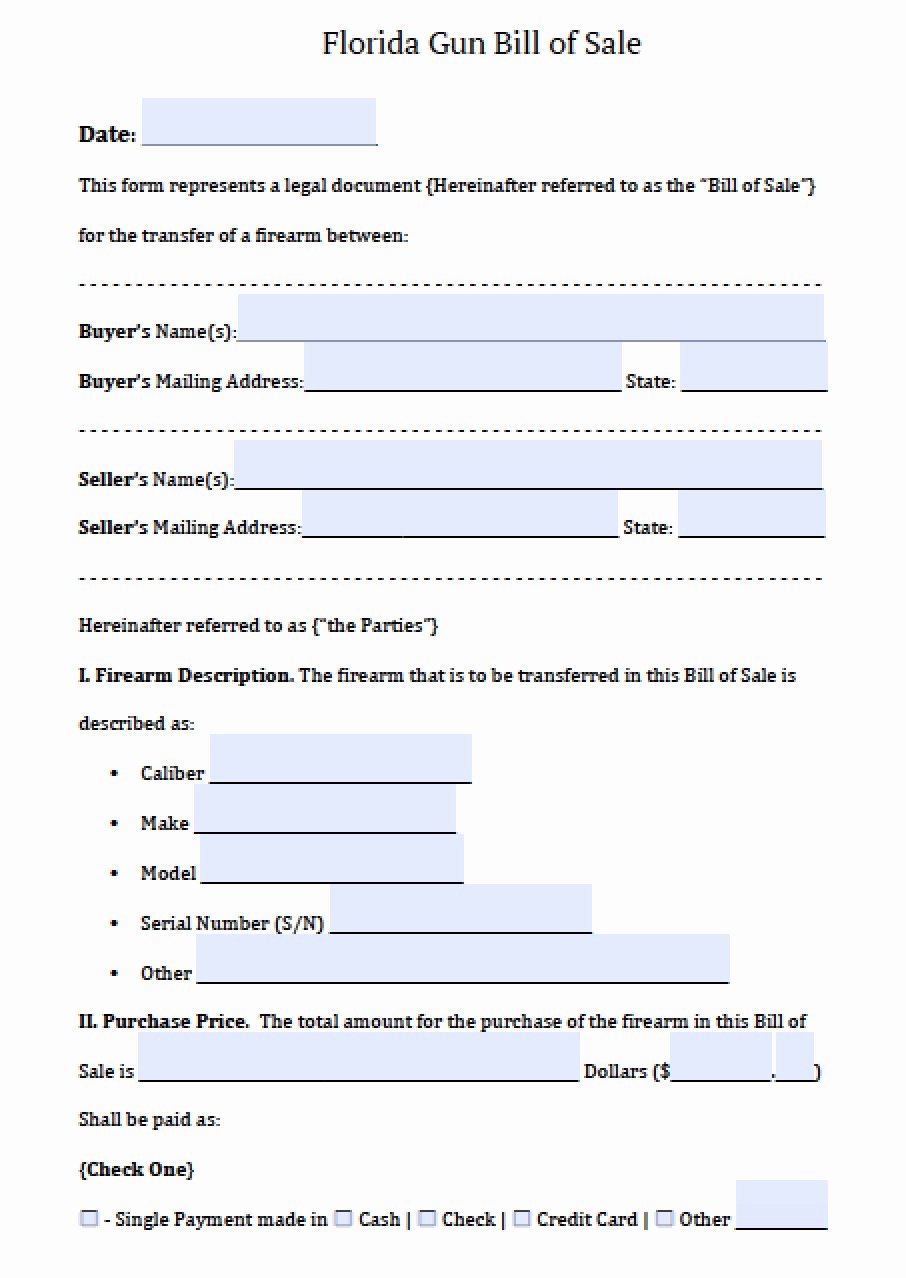 Florida Firearms Bill Of Sale Inspirational Free Florida Firearm Bill Of Sale form Pdf