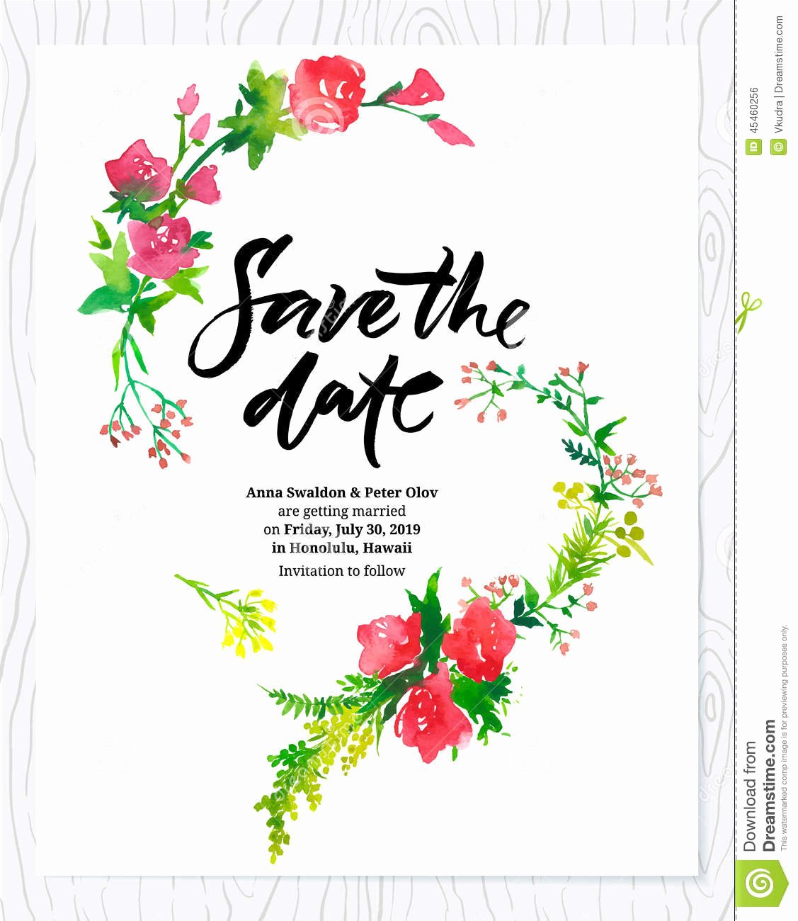 Flower Invitation Template Fresh Wedding Floral Watercolor Card Save the Date Stock Vector