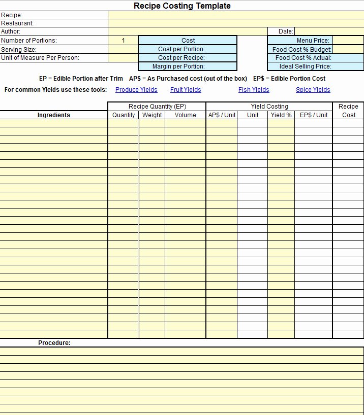 Food Cost Spreadsheet Excel Elegant Plate Cost How to Calculate Recipe Cost Chefs Resources