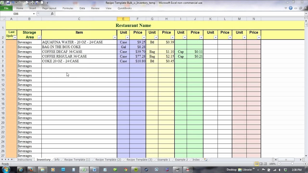 Food Cost Spreadsheet Excel Lovely Using Excel for Recipe Costing and Inventory Linking