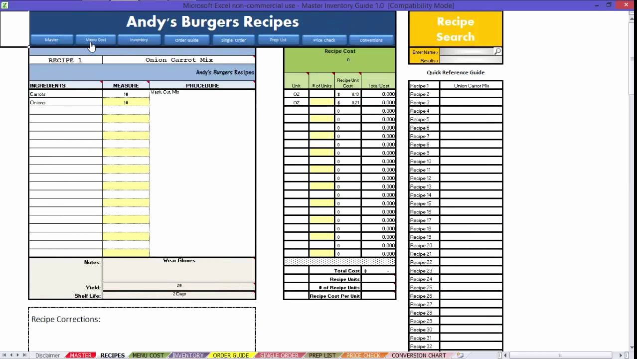 Food Cost Spreadsheet Excel Luxury Restaurant Excel How to Recipes Video