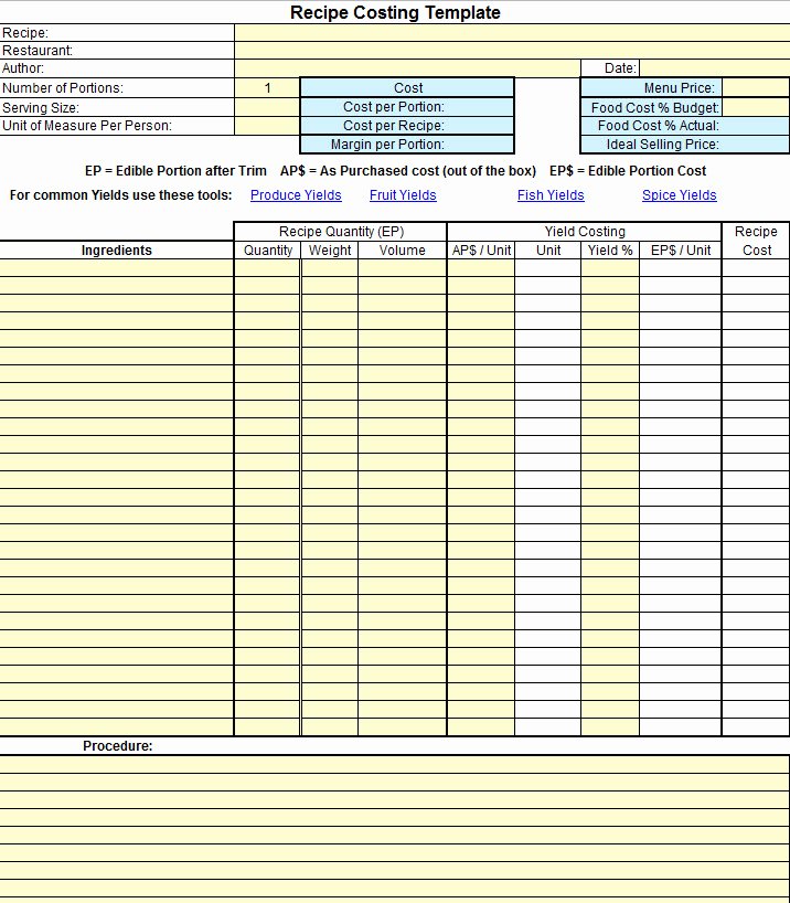 Food Costing Template Awesome Plate Cost How to Calculate Recipe Cost Chefs Resources