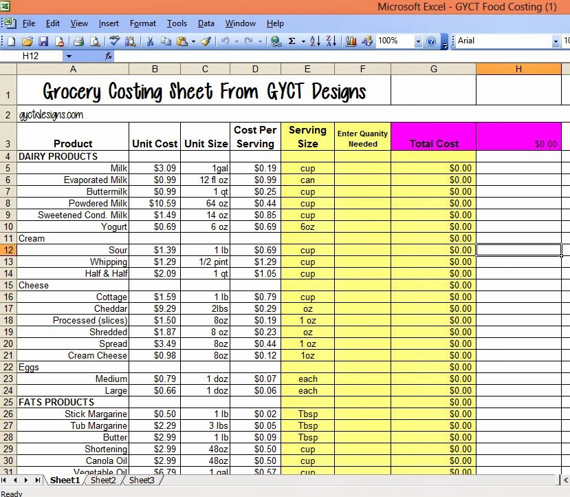 Food Costing Template Lovely Cost Of Food for organize Me Sizzlin Summer Gyct Designs
