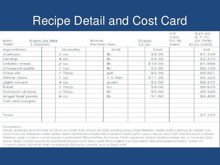Food Costing Template Luxury Download Standardized Recipe Card Template