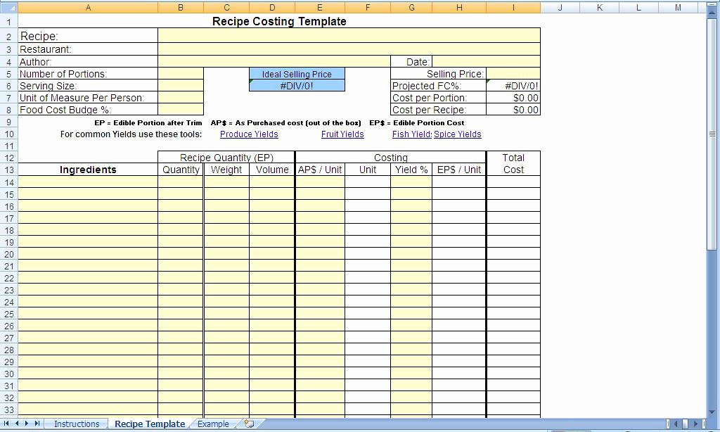 Food Costing Template Luxury Recipe Costing Template Blank
